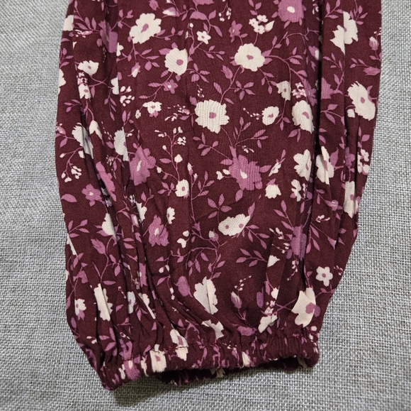 BLU PEPPER Floral Boho Mini Dress Long Balloon Sleeves Plum Purple Size Large - Picture 13 of 16